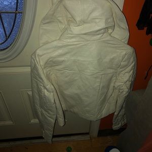Off white leather jacket high collar. never worn.